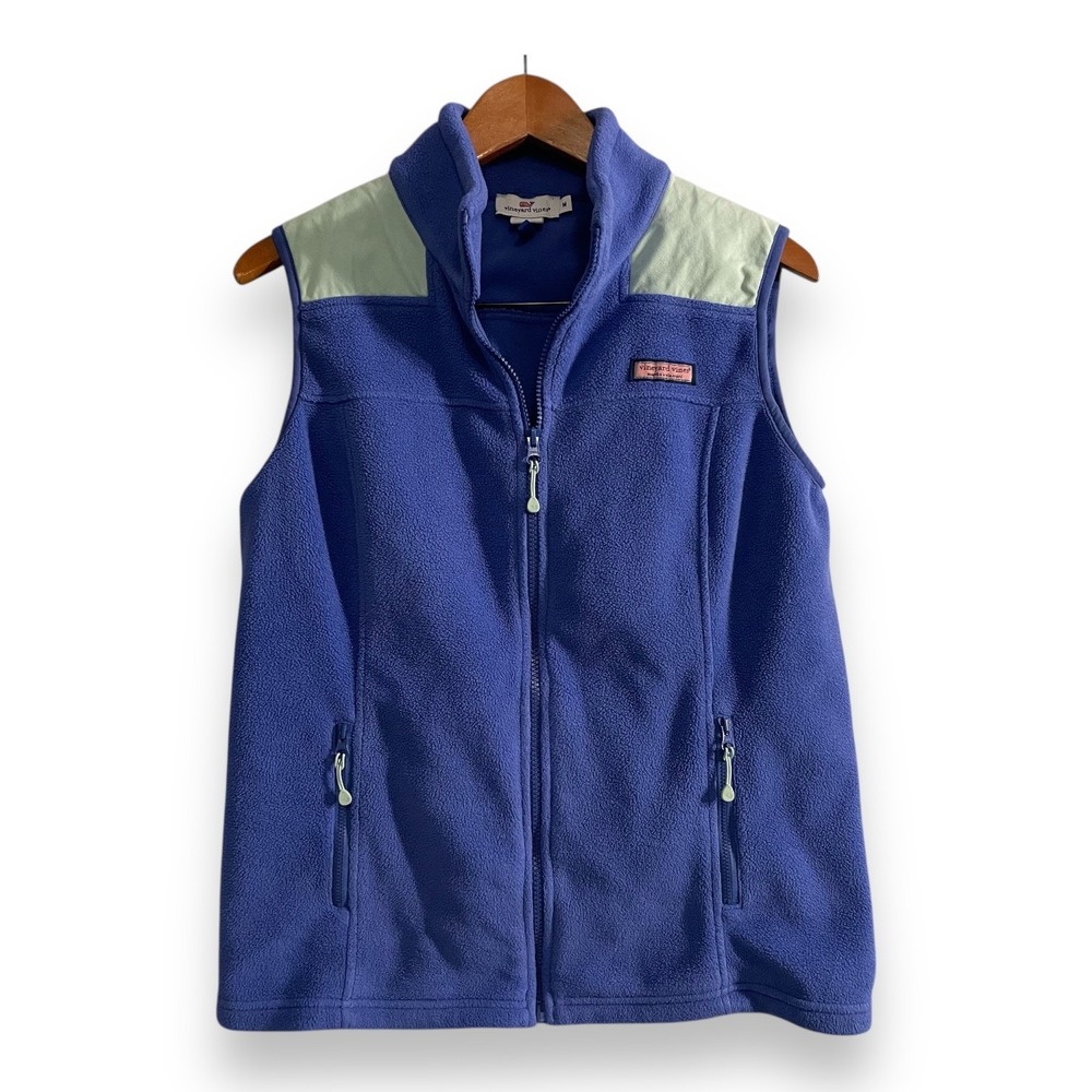 Vineyard Vines Harbor Fleece Vest Women's Size Medium Tide Blue Pockets